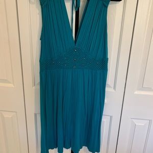 Torrid low V front and back teal dress